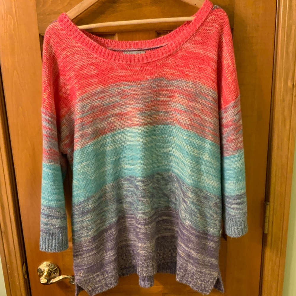 Olivia Sky Sweater Pink, Teal, Purple with Gold Thread 2X